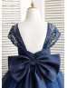 Cap Sleeves Navy Blue Lace Tulle Lovely Flower Girl Dress